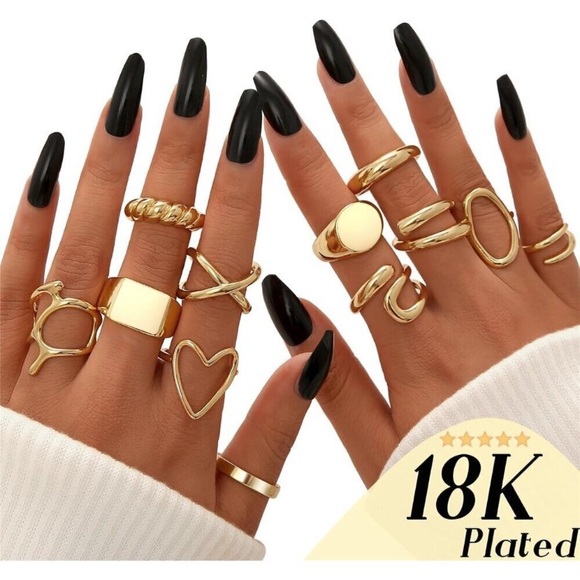 💫 Women Gold Knuckle Ring 18K Plated Open Stacking Adjustable Chunky Rings Gift - Picture 2 of 10